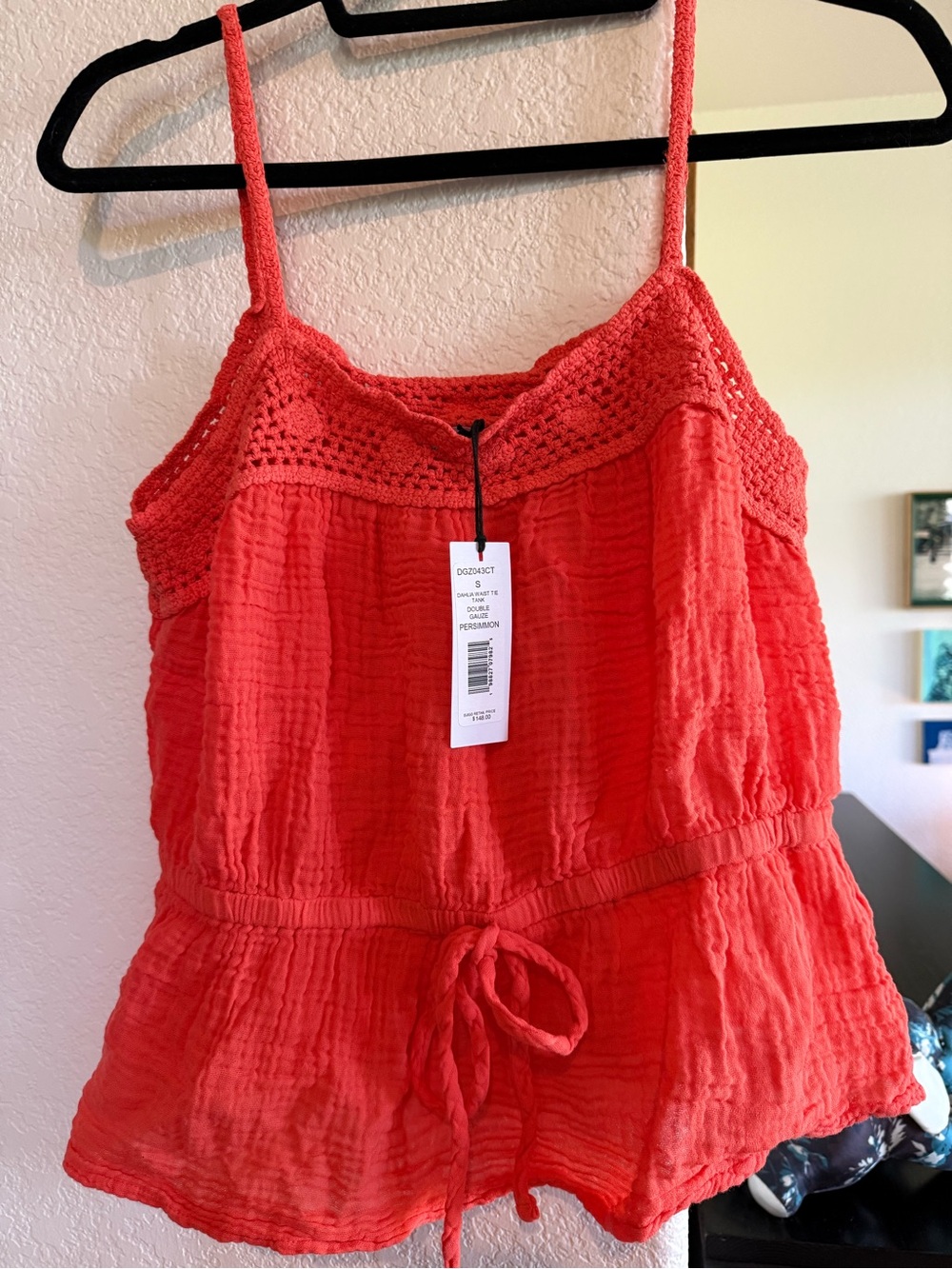 Michael Stars Red Crochet-Trim Spaghetti Strap Top